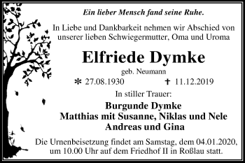 Traueranzeige von Elfriede Dymke von Mitteldeutsche Zeitung Dessau-Roßlau
