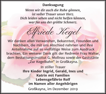 Traueranzeige von Elfriede Kegel von Super Sonntag Merseburg/Querfurt