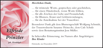Traueranzeige von Elfriede Prinzler von Mitteldeutsche Zeitung Mansfelder Land