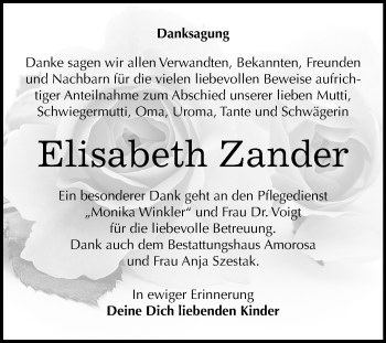 Traueranzeige von Elisabeth Zander von Mitteldeutsche Zeitung Dessau-Roßlau