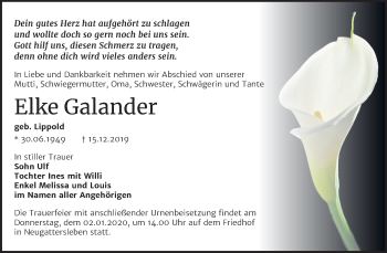 Traueranzeige von Elke Galander von Mitteldeutsche Zeitung Bernburg