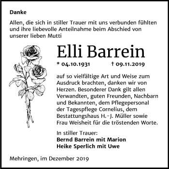 Traueranzeige von Elli Barrein von Super Sonntag Aschersleben
