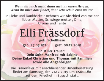 Traueranzeige von Elli Frässdorf von Mitteldeutsche Zeitung Wittenberg