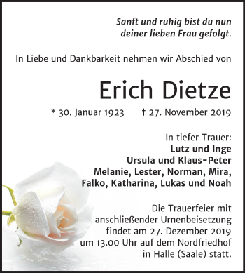 Traueranzeige von Erich Dietze von Mitteldeutsche Zeitung Halle/Saalkreis