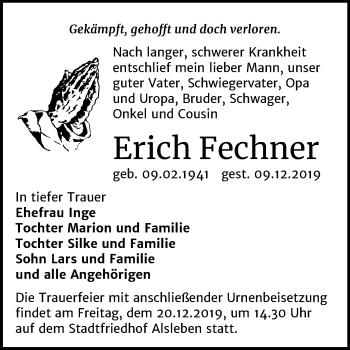 Traueranzeige von Erich Fechner von Mitteldeutsche Zeitung Bernburg
