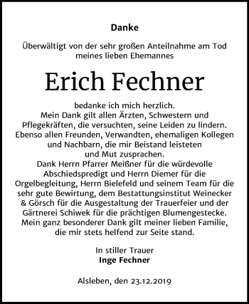 Traueranzeige von Erich Fechner von Super Sonntag Bernburg