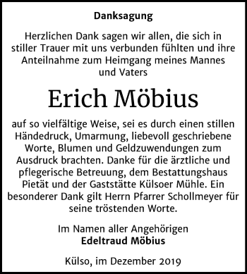 Traueranzeige von Erich Möbius von Super Sonntag Wittenberg