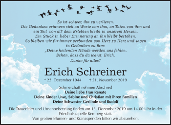Traueranzeige von Erich Schreiner von Super Sonntag Wittenberg