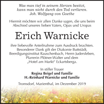 Traueranzeige von Erich Warnicke von Wochenspiegel Naumburg/Nebra