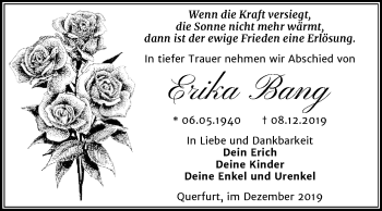 Traueranzeige von Erika Bang von Super Sonntag Merseburg/Querfurt