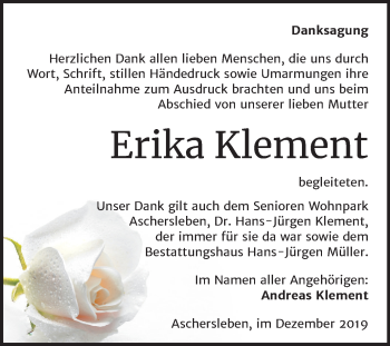 Traueranzeige von Erika Klement von Wochenspiegel Aschersleben