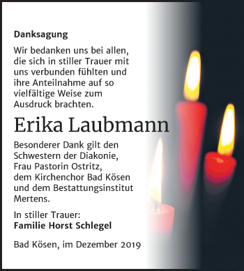 Traueranzeige von Erika Laubmann von Wochenspiegel Naumburg/Nebra