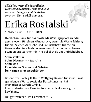 Traueranzeige von Erika Rostalski von Mitteldeutsche Zeitung Bernburg