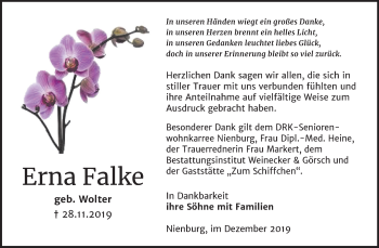 Traueranzeige von Erna Falke von Super Sonntag Bernburg