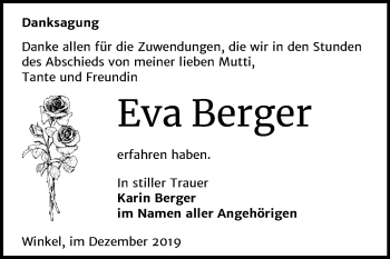 Traueranzeige von Eva Berger von Mitteldeutsche Zeitung Sangerhausen