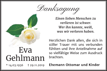 Traueranzeige von Eva Gehlmann von Super Sonntag Merseburg/Querfurt