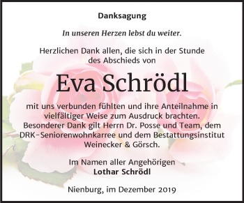 Traueranzeige von Eva Schrödl von Mitteldeutsche Zeitung Bernburg