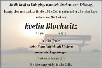 Traueranzeige von Evelin Blochwitz von Mitteldeutsche Zeitung Aschersleben