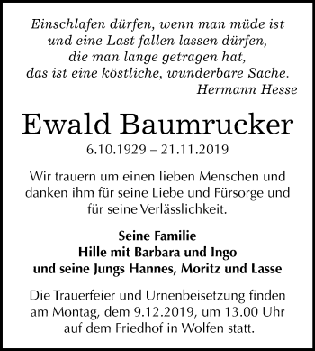 Traueranzeige von Ewald Baumrucker von Mitteldeutsche Zeitung Bitterfeld