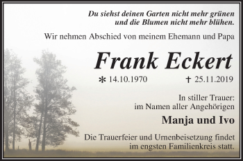 Traueranzeige von Frank Eckert von Super Sonntag Wittenberg