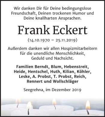 Traueranzeige von Frank Eckert von Super Sonntag Wittenberg