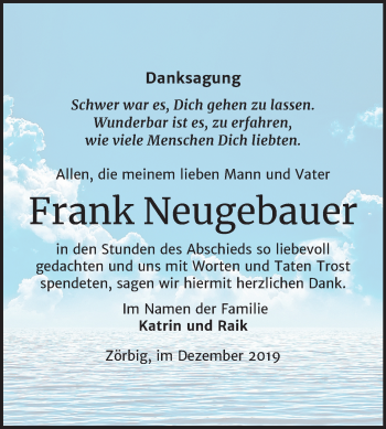 Traueranzeige von Frank Neugebauer von Mitteldeutsche Zeitung Bitterfeld