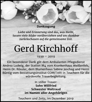 Traueranzeige von Gerd Kirchhoff von Wochenspiegel Weißenfels