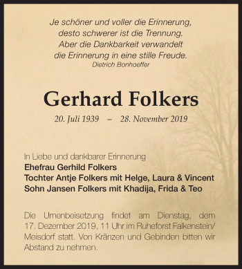 Traueranzeige von Gerhard Folkers von Mitteldeutsche Zeitung Bernburg