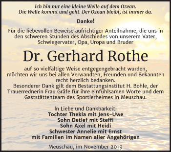 Traueranzeige von Gerhard Rothe von Mitteldeutsche Zeitung Merseburg/Querfurt