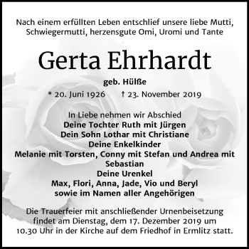Traueranzeige von Gerta Ehrhardt von Mitteldeutsche Zeitung Merseburg/Querfurt