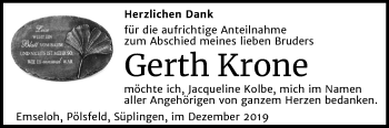 Traueranzeige von Gerth Krone von Super Sonntag Sangerhausen