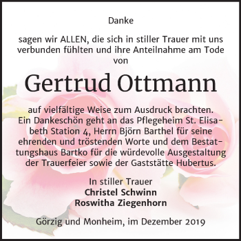 Traueranzeige von Gertrud Ottmann von Super Sonntag Köthen