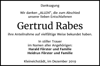 Traueranzeige von Gertrud Rabes von Super Sonntag Merseburg/Querfurt