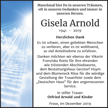 Traueranzeige von Gisela Arnold von Mitteldeutsche Zeitung Aschersleben