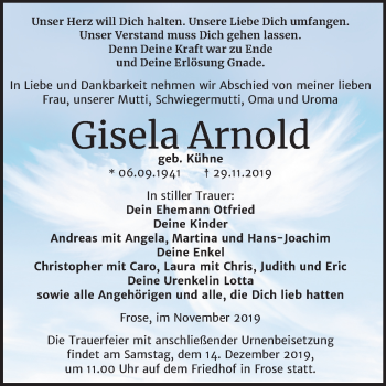 Traueranzeige von Gisela Arnold von Mitteldeutsche Zeitung Aschersleben