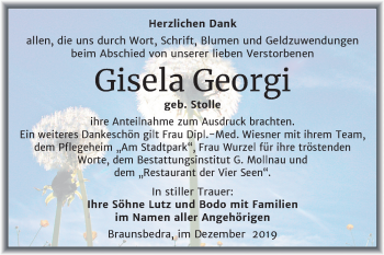 Traueranzeige von Gisela Georgi von Super Sonntag Merseburg/Querfurt