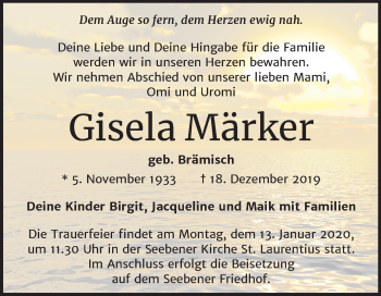 Traueranzeige von Gisela Märker von Mitteldeutsche Zeitung Halle/Saalkreis