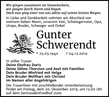 Traueranzeige von Gunter Schwerendt von Mitteldeutsche Zeitung Halle/Saalkreis