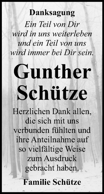 Traueranzeige von Gunther Schütze von Mitteldeutsche Zeitung Bitterfeld