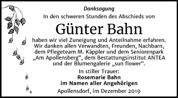 Traueranzeige von Günter Bahn von Super Sonntag Wittenberg