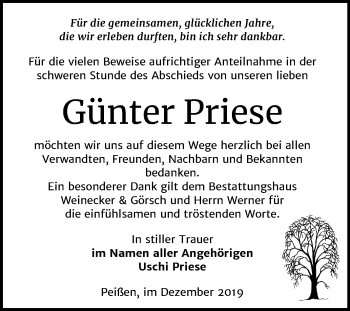 Traueranzeige von Günter Priese von Mitteldeutsche Zeitung Bernburg