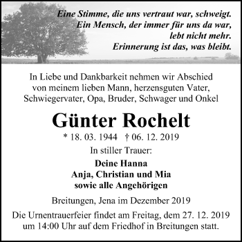Traueranzeige von Günter Rochelt von Super Sonntag Sangerhausen