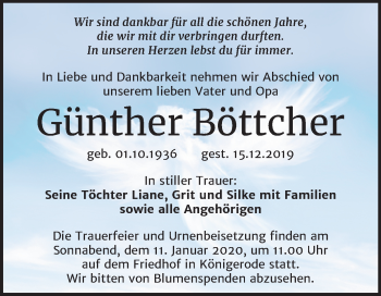 Traueranzeige von Günther Böttcher von Mitteldeutsche Zeitung Quedlinburg