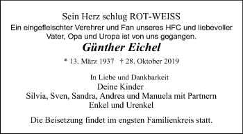 Traueranzeige von Günther Eichel von Mitteldeutsche Zeitung Halle/Saalkreis