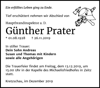 Traueranzeige von Günther Prater von Super Sonntag Zeitz