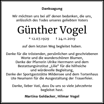 Traueranzeige von Günther Vogel von Super Sonntag Dessau-Roßlau