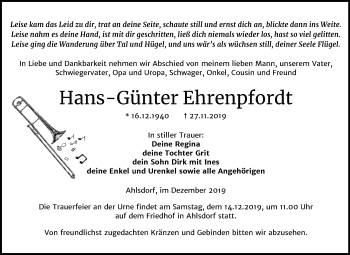 Traueranzeige von Hans-Günter Ehrenpfordt von Super Sonntag Mansfelder Land
