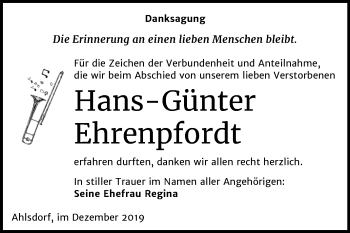 Traueranzeige von Hans-Günter Ehrenpfordt von Mitteldeutsche Zeitung Mansfelder Land