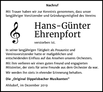 Traueranzeige von Hans-Günter Ehrenpfort von Mitteldeutsche Zeitung Mansfelder Land