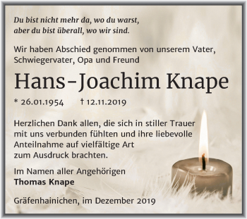 Traueranzeige von Hans-Joachim Knape von Mitteldeutsche Zeitung Wittenberg